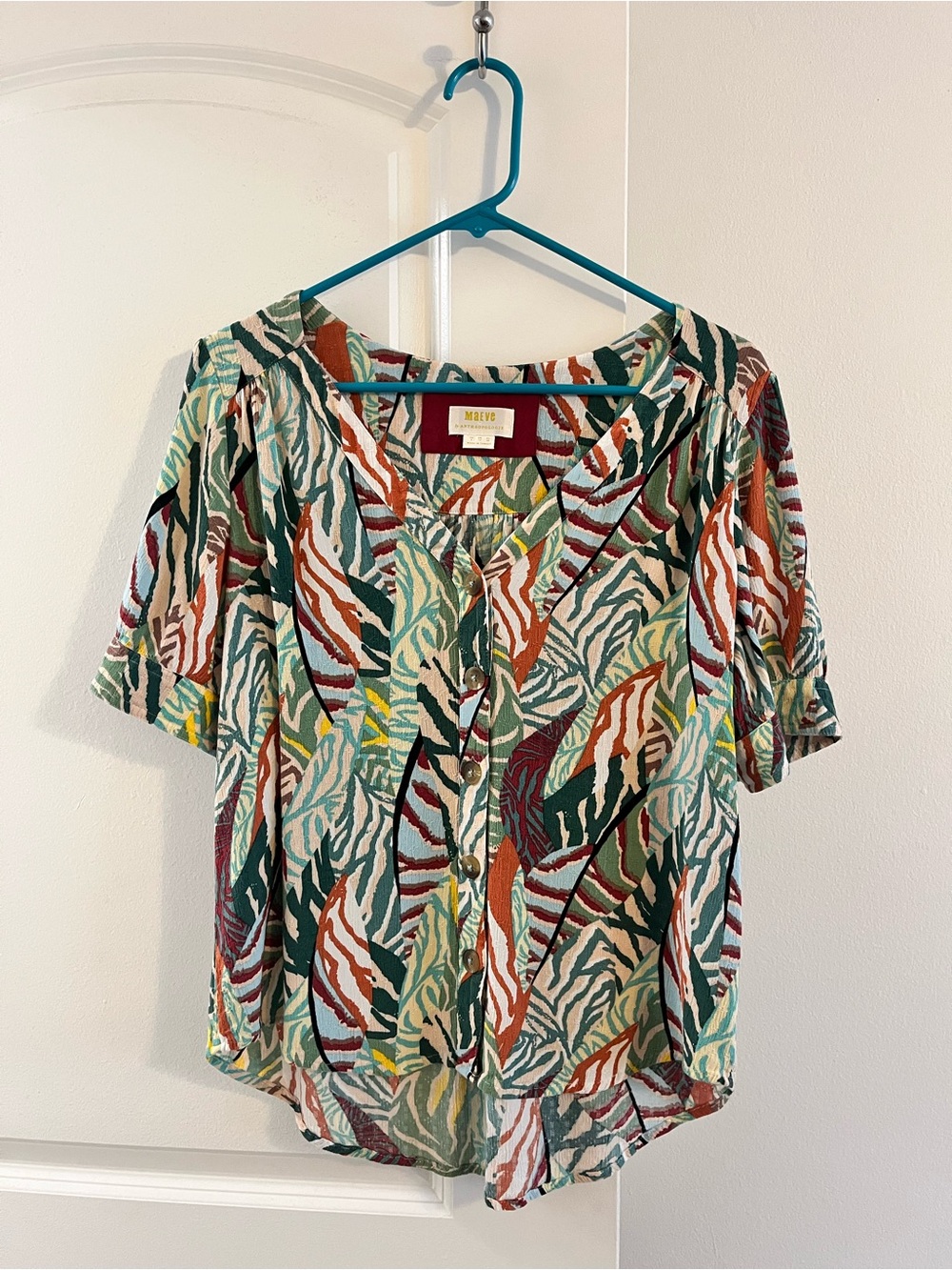 Maeve by Anthropologie Tropical Leaf Button-Down Top Women’s Size US 8